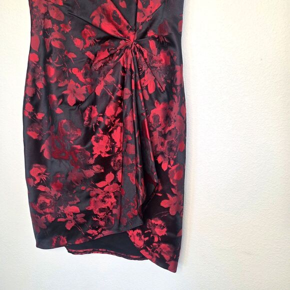 JASON WU Wonka Print Red Black Floral Jacquard Silk Lined Sheath Dress Size 12 - Picture 7 of 16